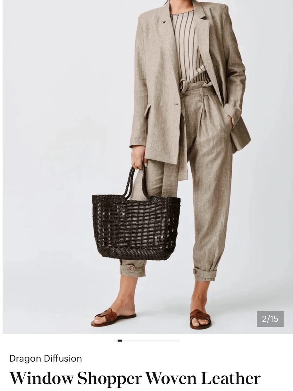 Window Shopper Woven Leather Tote Bag in Dark Chocolate Brown Dragon Diffusion